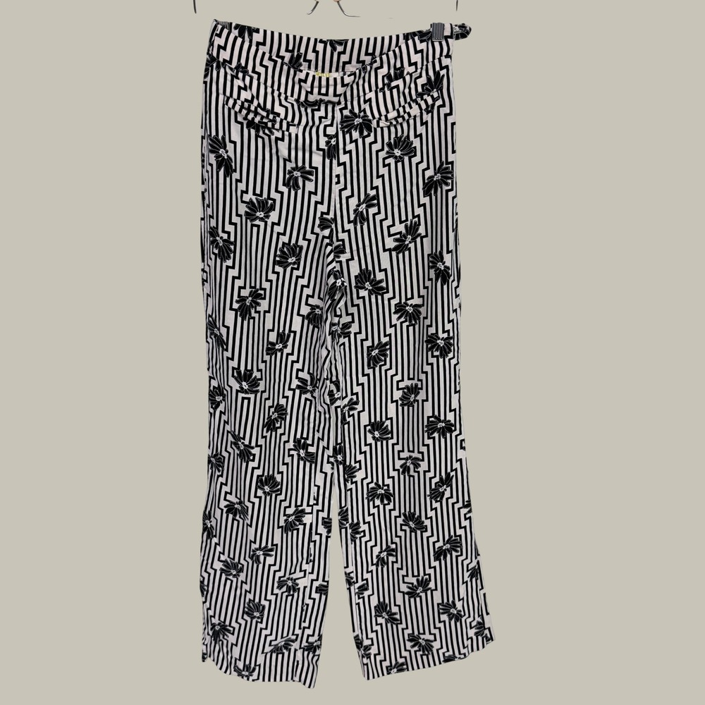 Maeve by Anthropologie Wide Leg Pants Geometric Floral Maze Print Black White 4